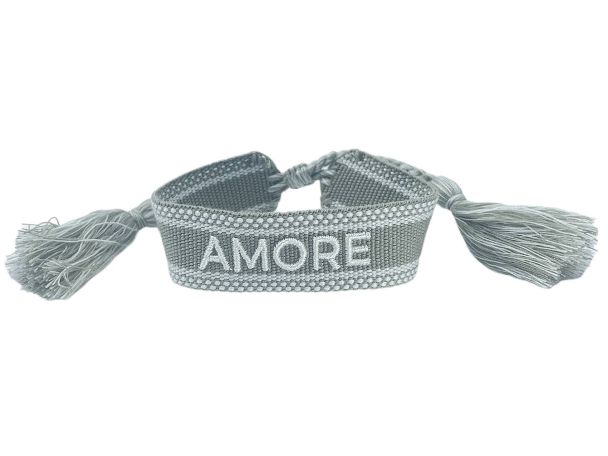 Khaki and White Woven AMORE Bracelet