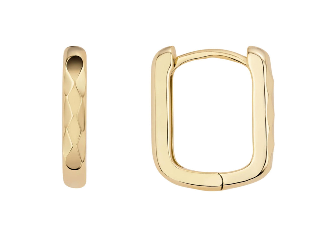 Gold Textured Square Huggie Hoops