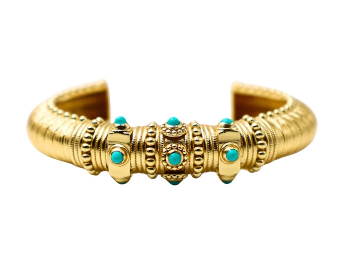 Gold Statement Cuff with Turquoise Stones