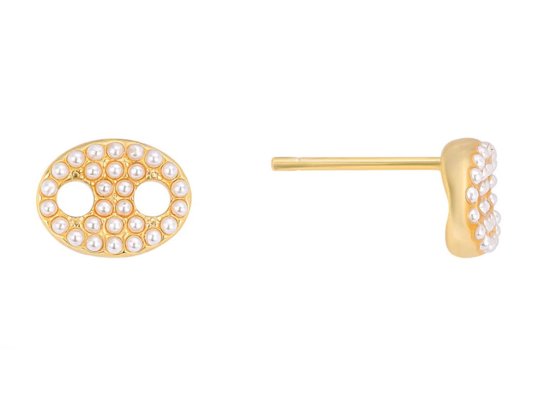 Pearl Mariner Link Stud Earrings