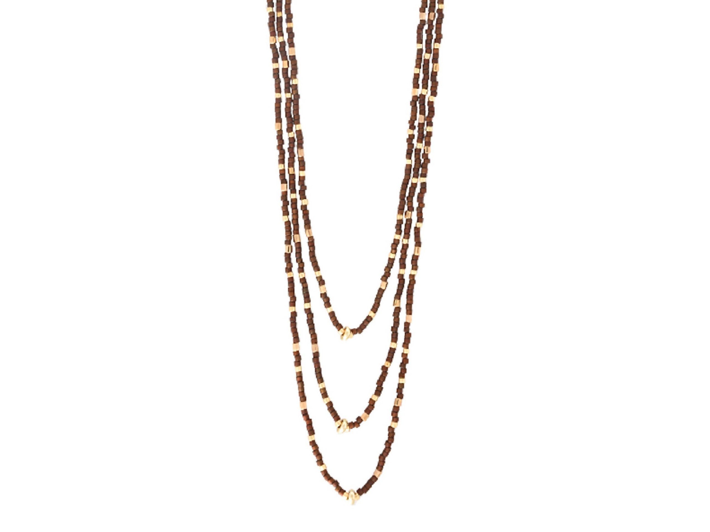 Coffe and Gold Beaded Necklace