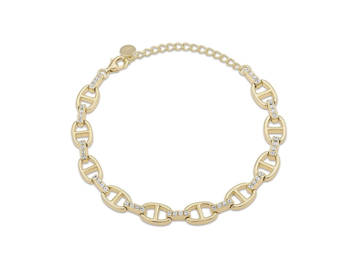 Gold Anchor Link Chain Bracelet with CZs