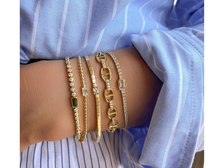 Gold Anchor Link Chain Bracelet with CZs