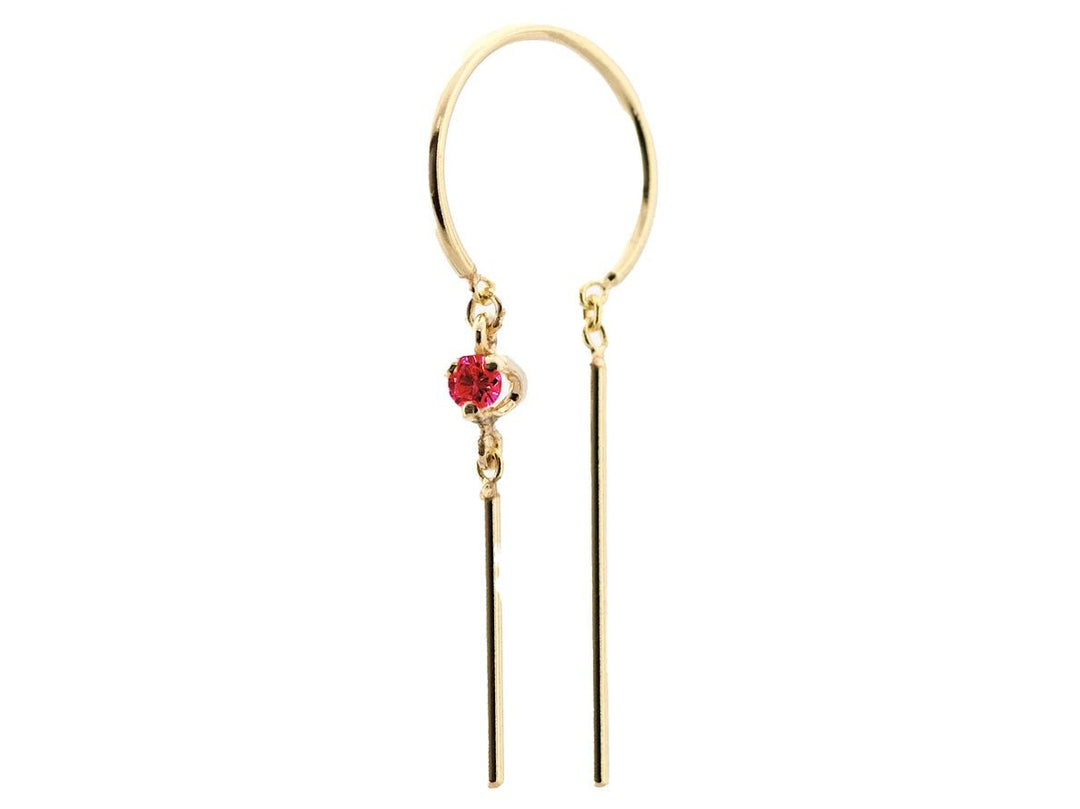 14k Threader-Style Dangling Hoop Earring with Ruby