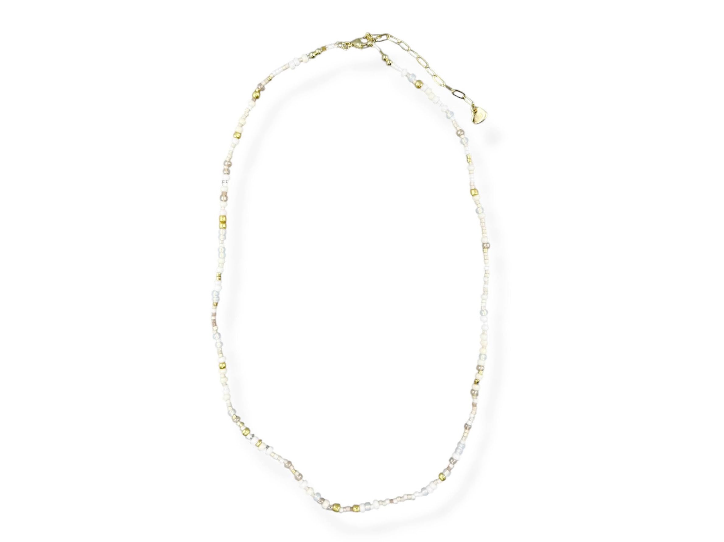 White Seed Bead and Gold Bead Necklace