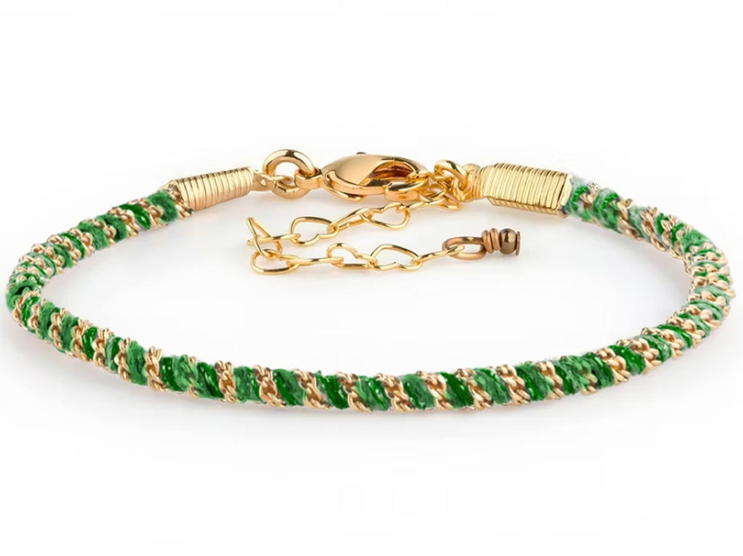 Emerald Thread and Chain Woven Bracelet