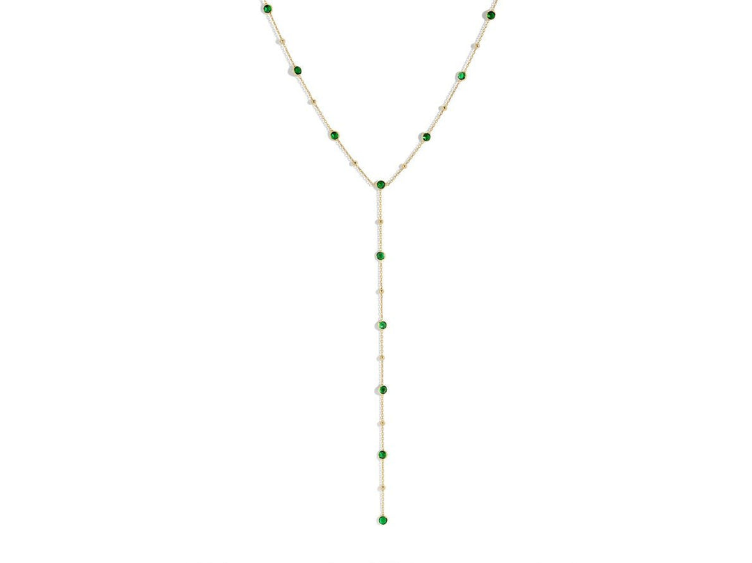 Gold Lariat Necklace with Green CZs