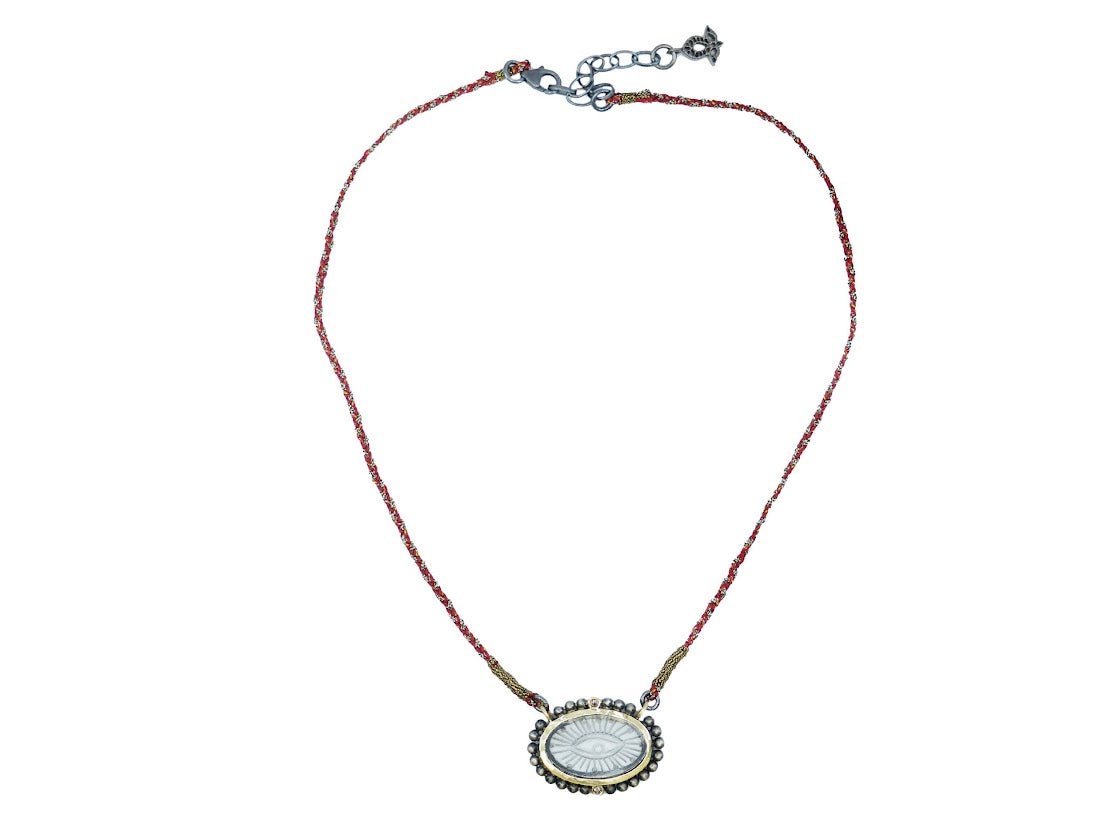 SS/10k Gold and Carved Quartz Evil Eye Necklace with Diamonds