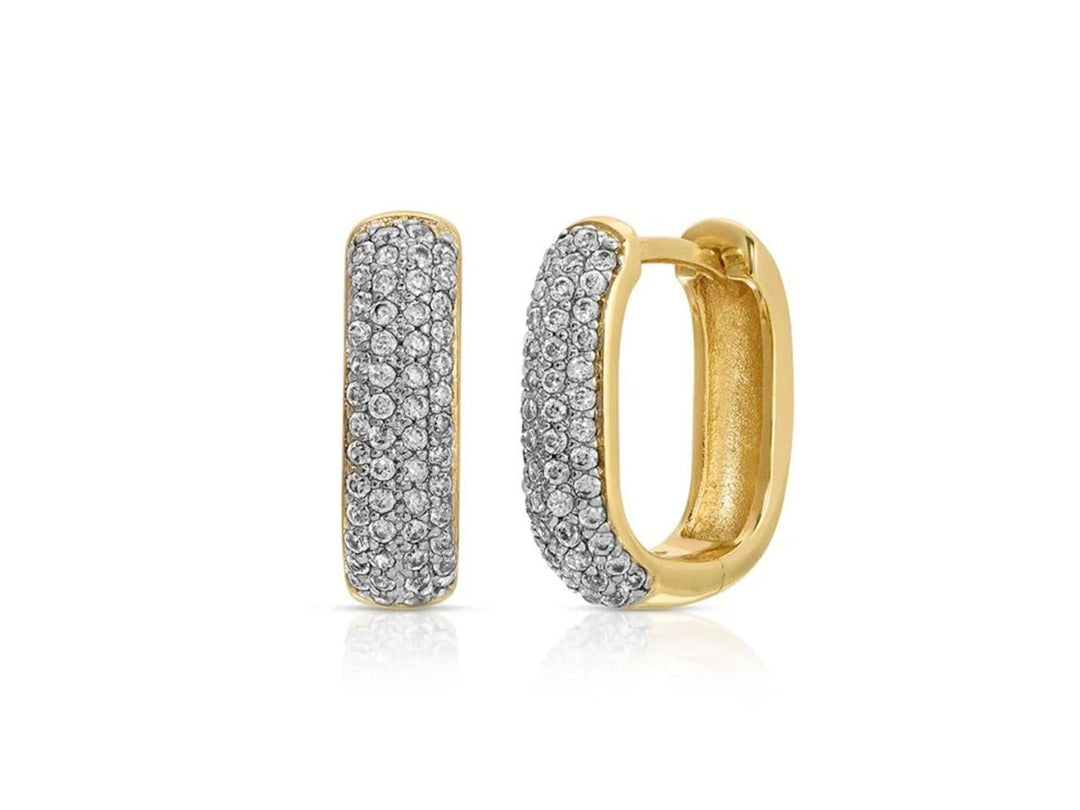 Gold Oval Hoops with Pave CZs