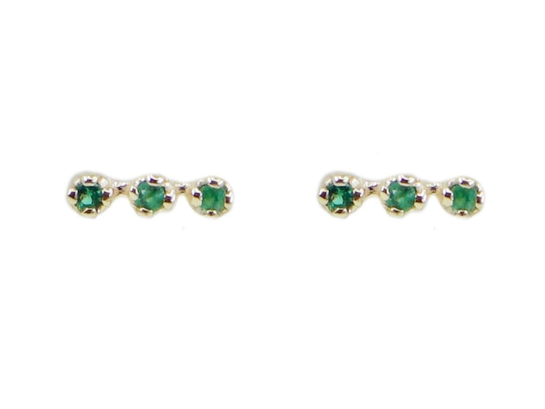14k Three Stone Emerald Earrings
