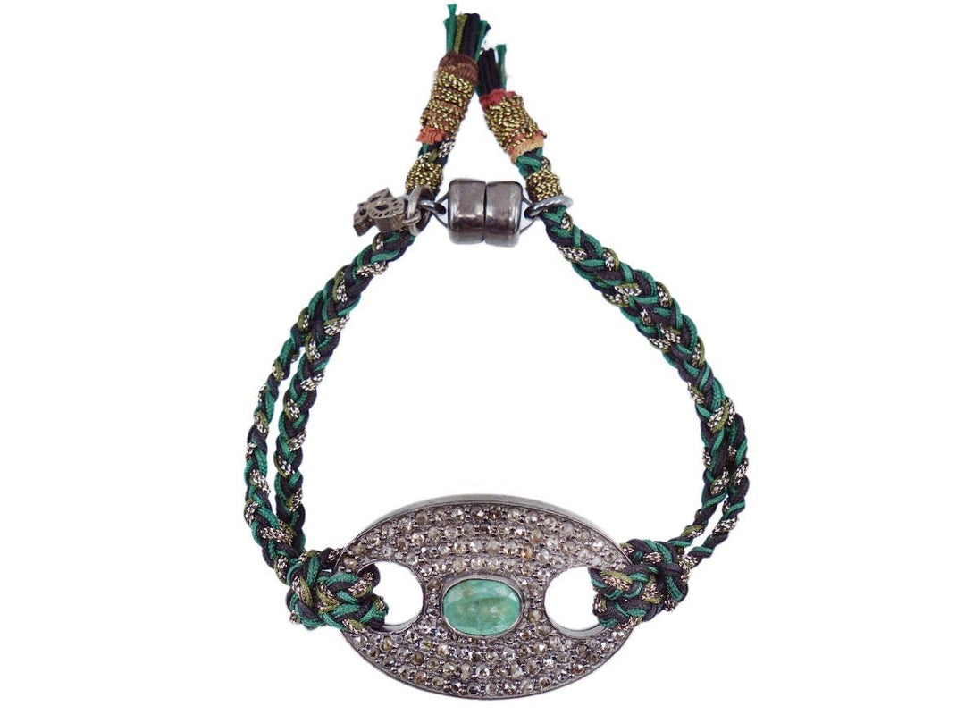 Braided Silk Bracelet with Emerald and Diamonds