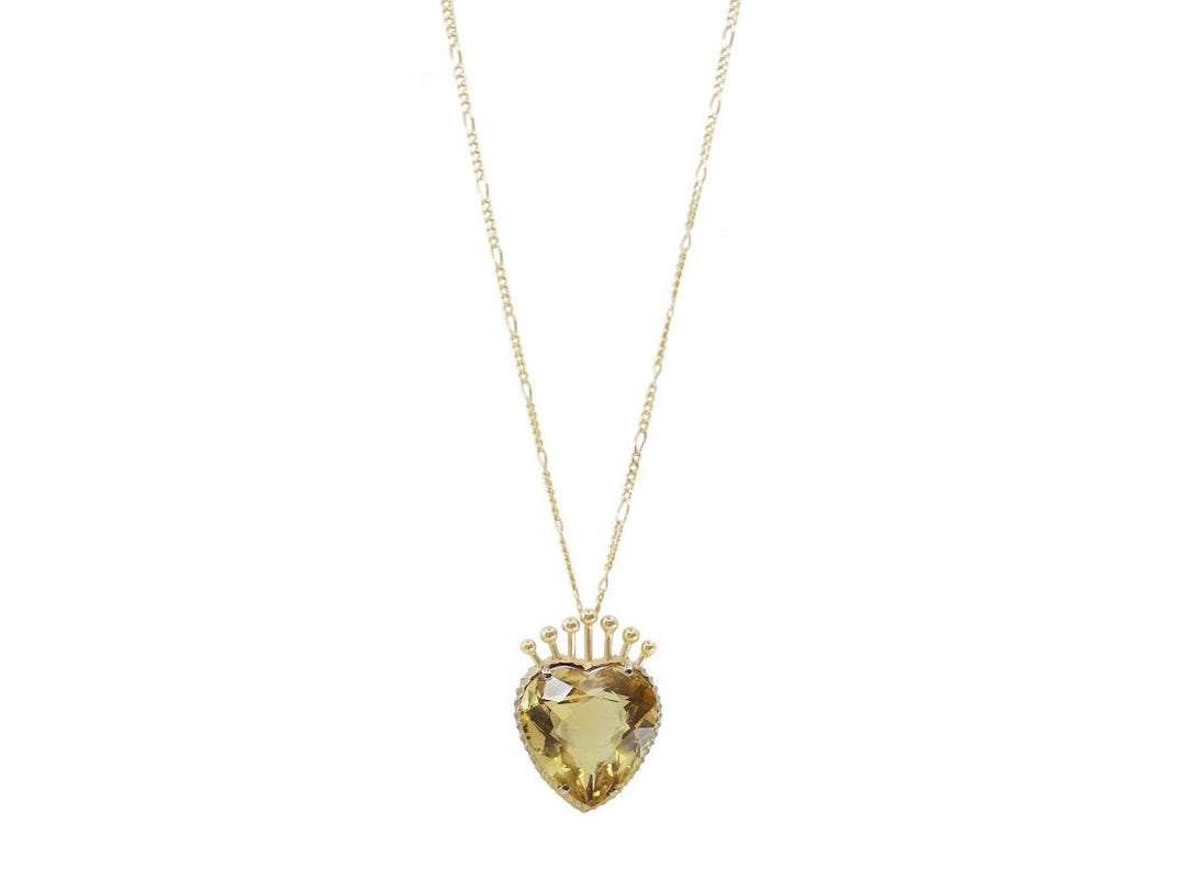 1940s 14k Yellow Gold Citrine Heart Necklace