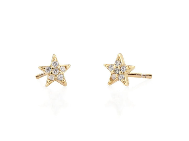 Gold Tiny Star Stud Earrings with CZs