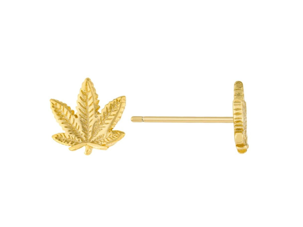 Gold Textured Mary Jane Leaf Stud Earrings