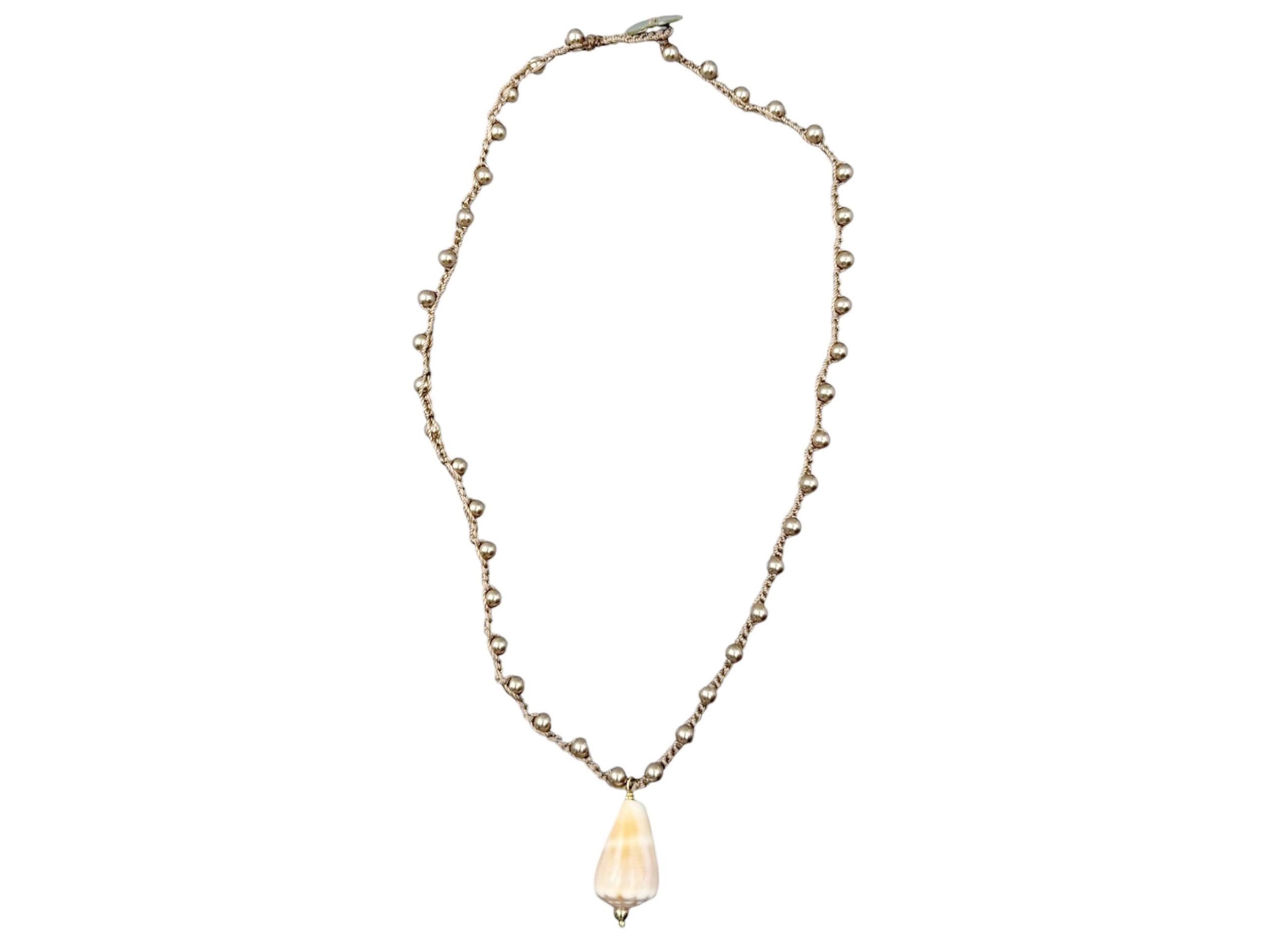 Hand-Crocheted Necklace with Hawaiian Peach Cone Shell