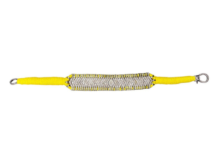 SS and Yellow Cotton Woven Bracelet with Diamonds