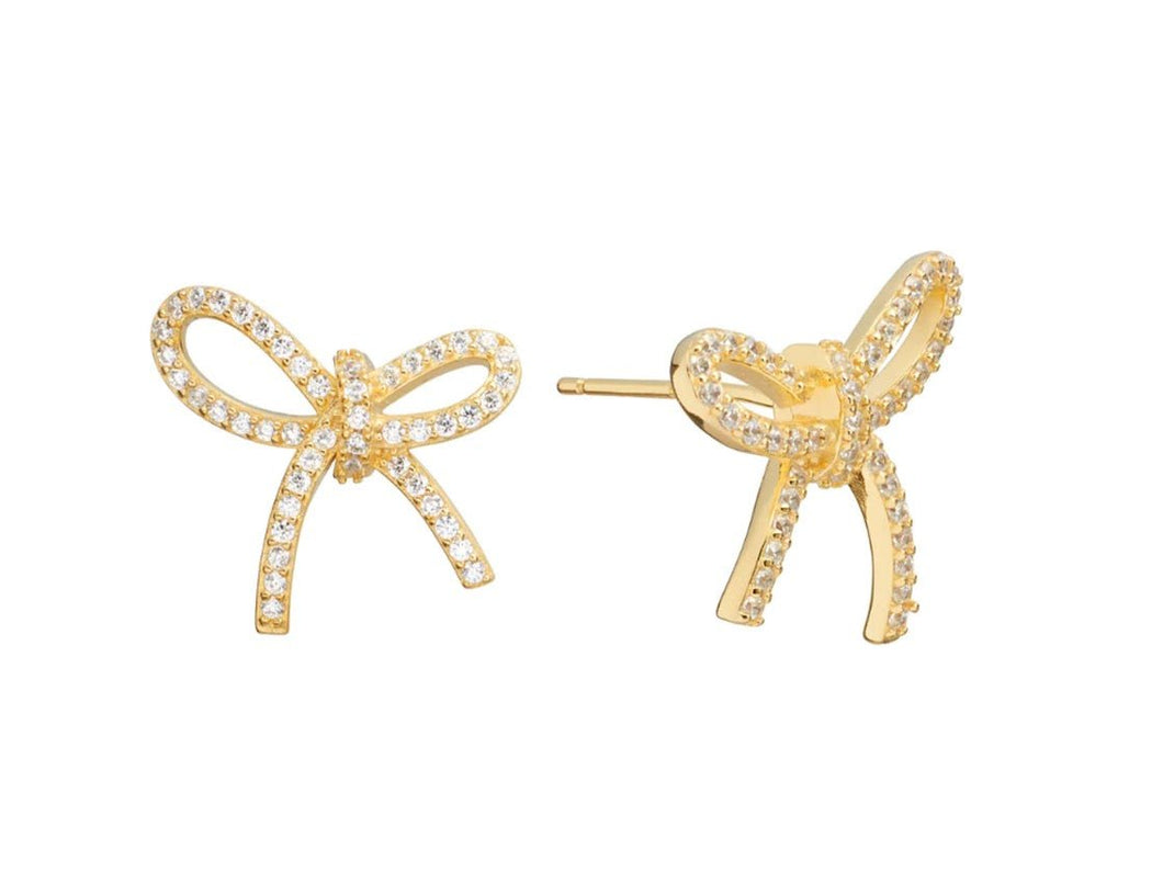 Gold Bow Stud Earrings with CZs