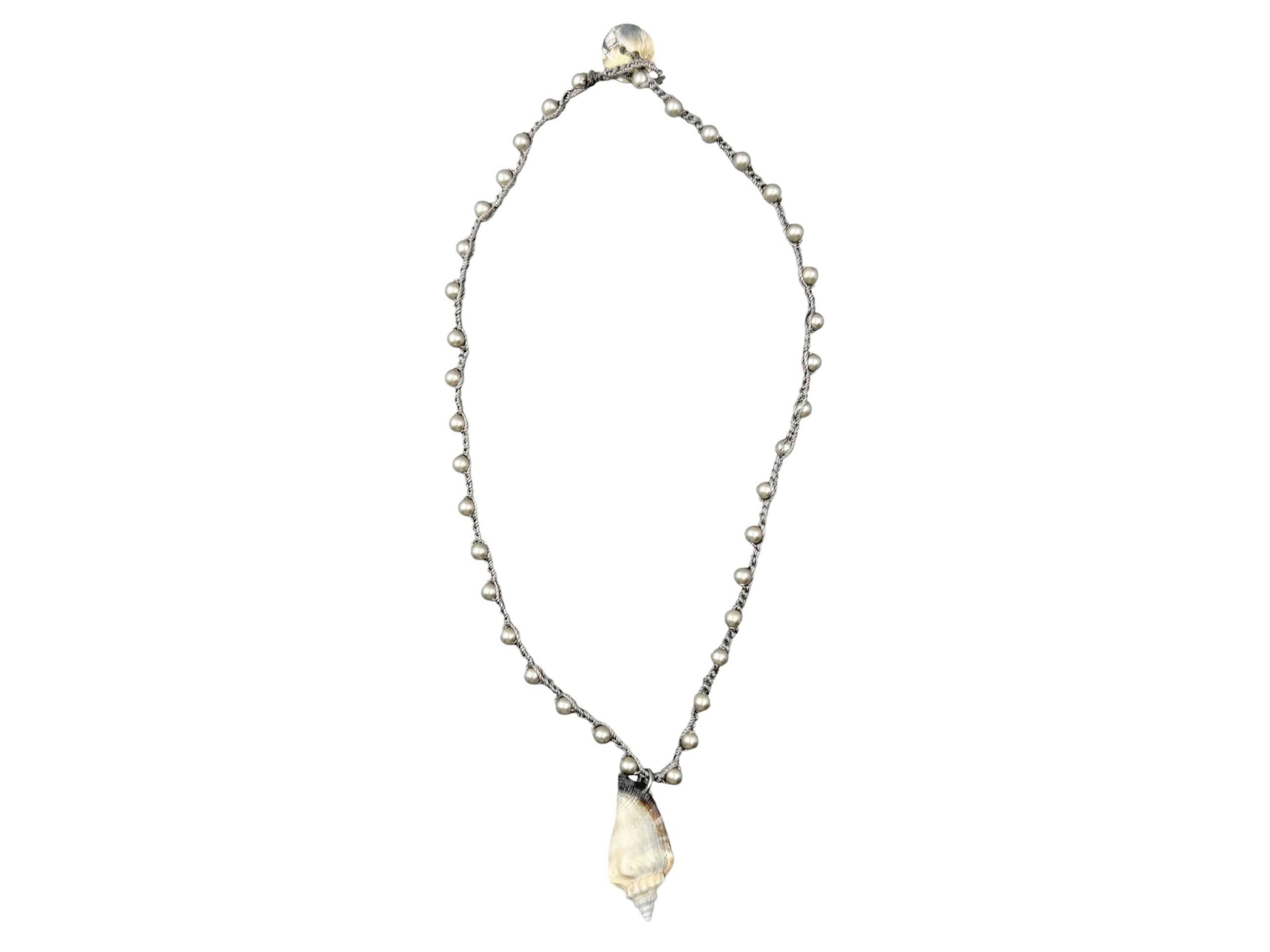 Hand-Crocheted Necklace with Fighting Conch Shell
