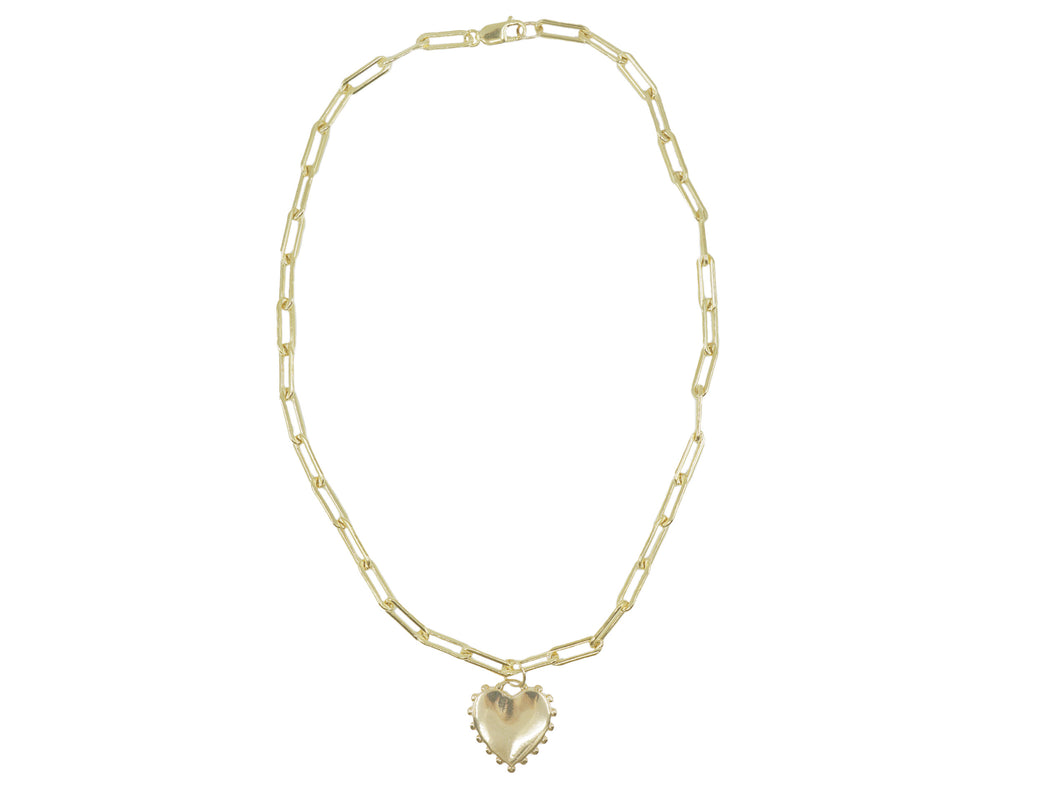 Gold Studded Heart Charm Necklace