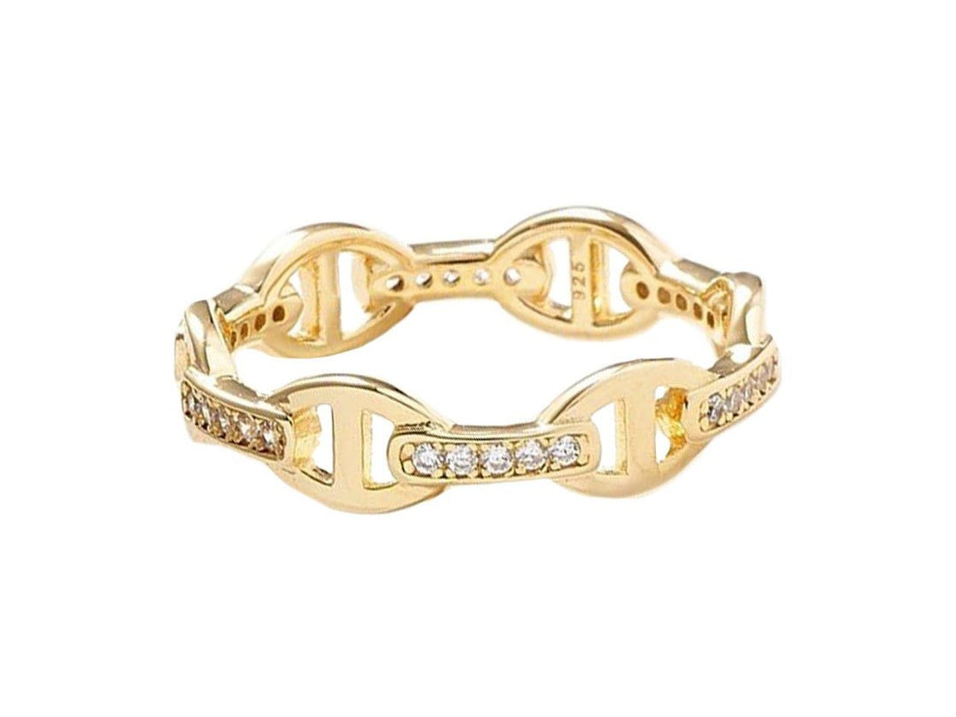 Gold Link Ring with CZs