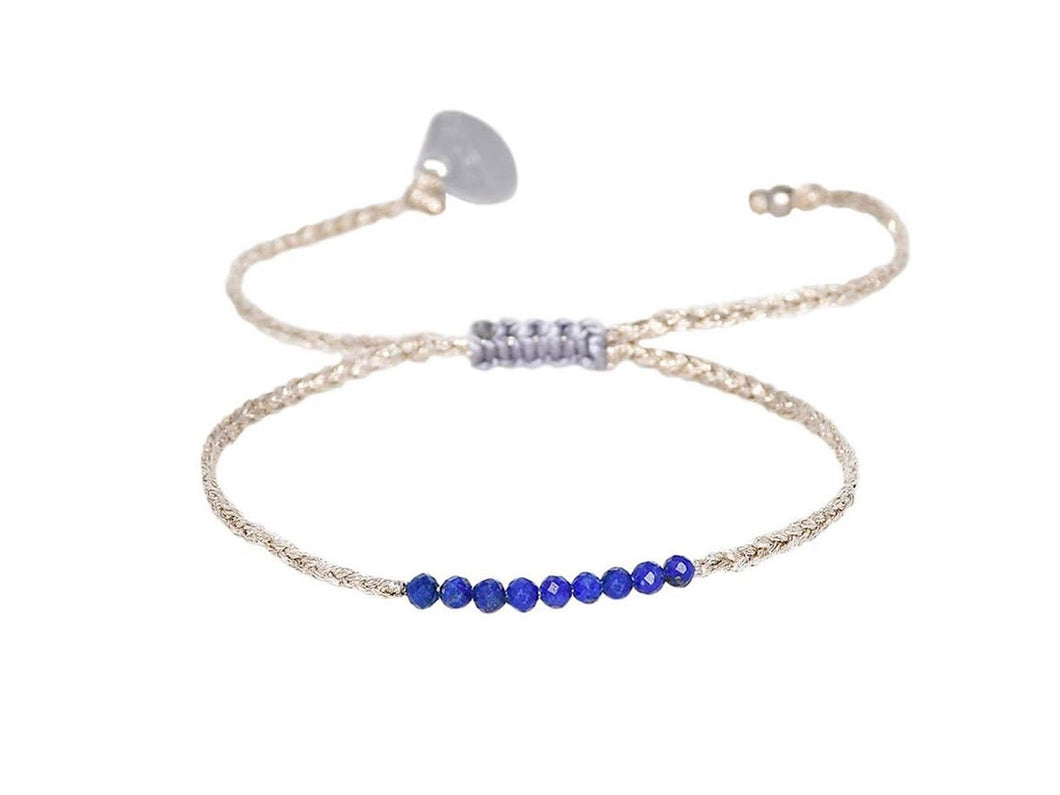 Woven Adjustable Bracelet with Navy Beads