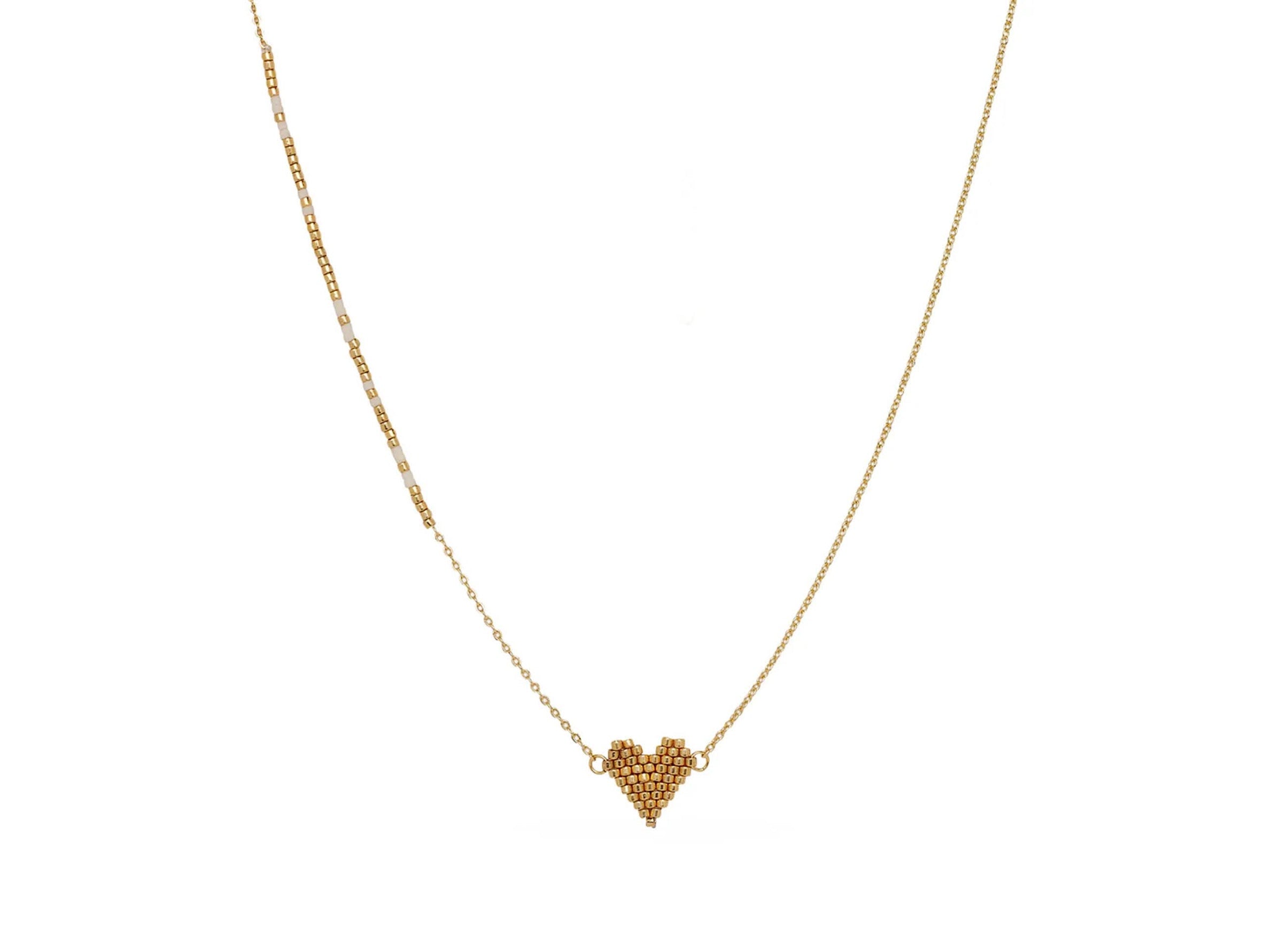 Gold Beaded Tiny Heart Necklace