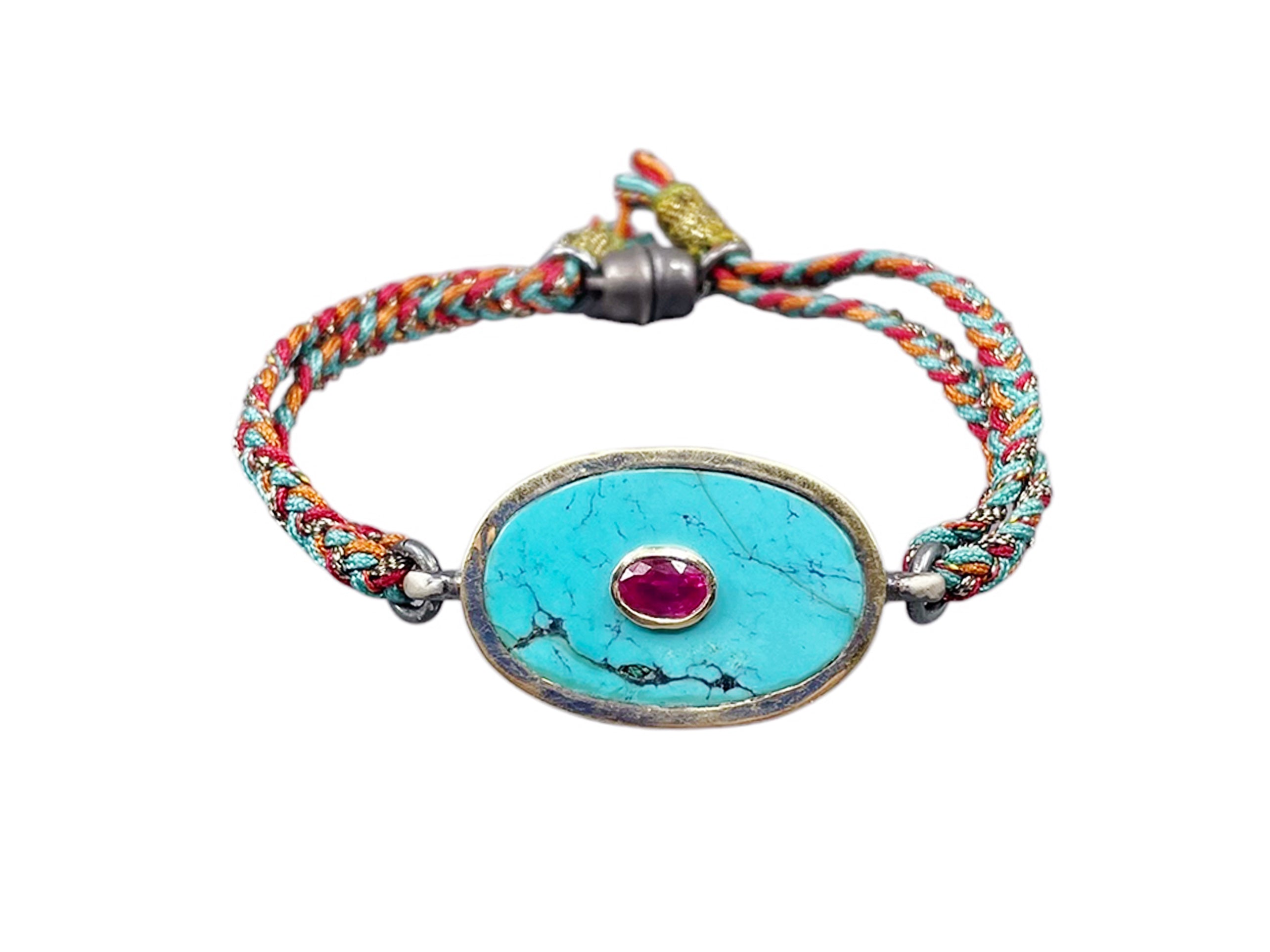 10k Turquoise and Ruby Bracelet