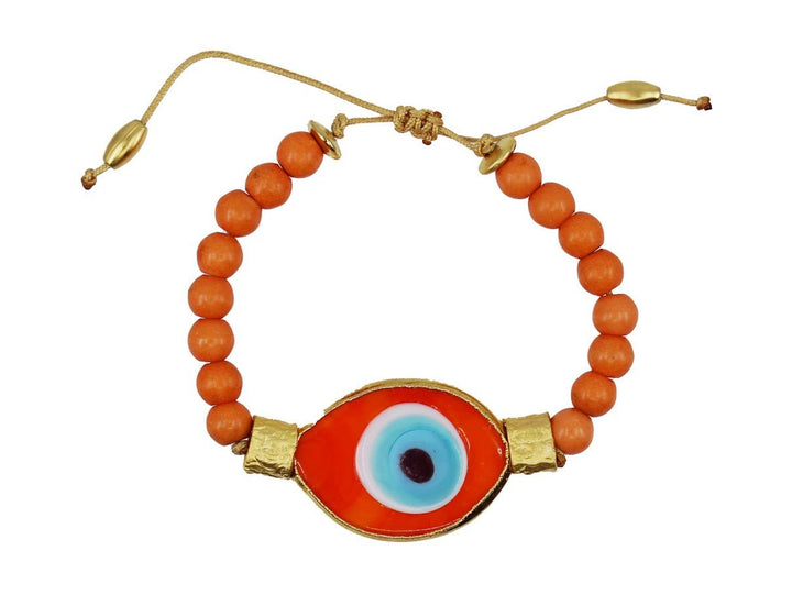 Large Orange Blown Glass Evil Eye Bracelet