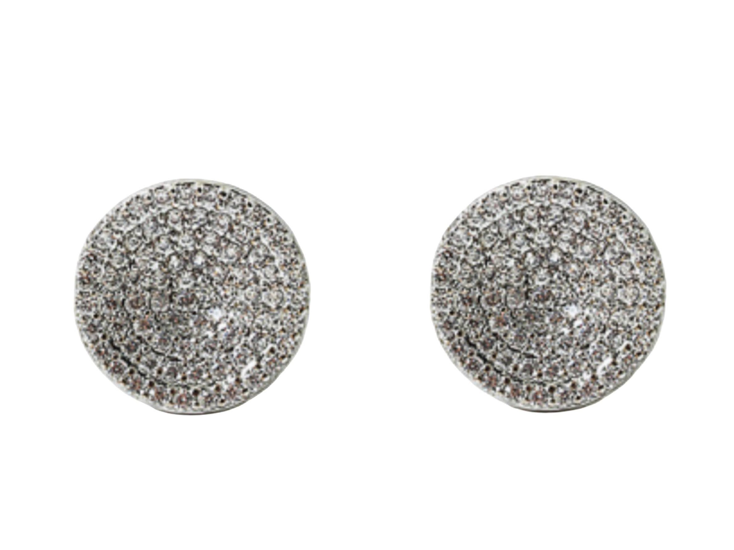 Silver Round Stud Earrings with Pave CZs