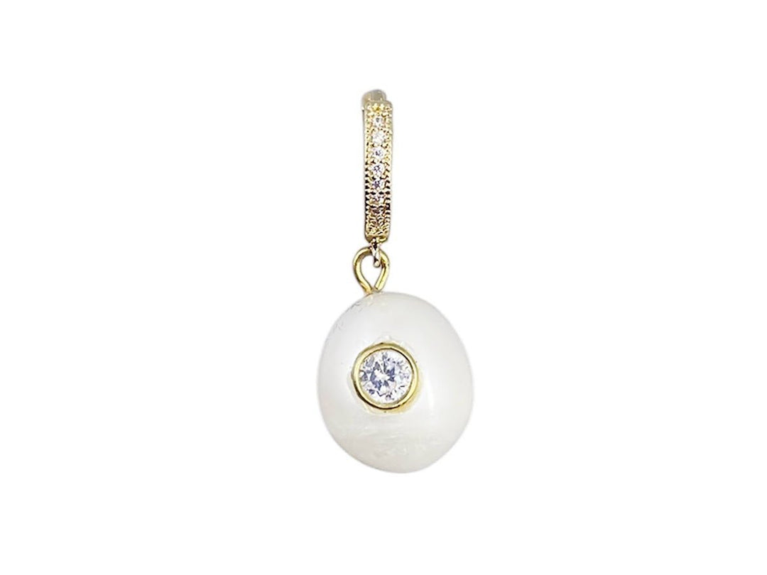 CZ Huggies with Freshwater Pearls and Round White Topaz