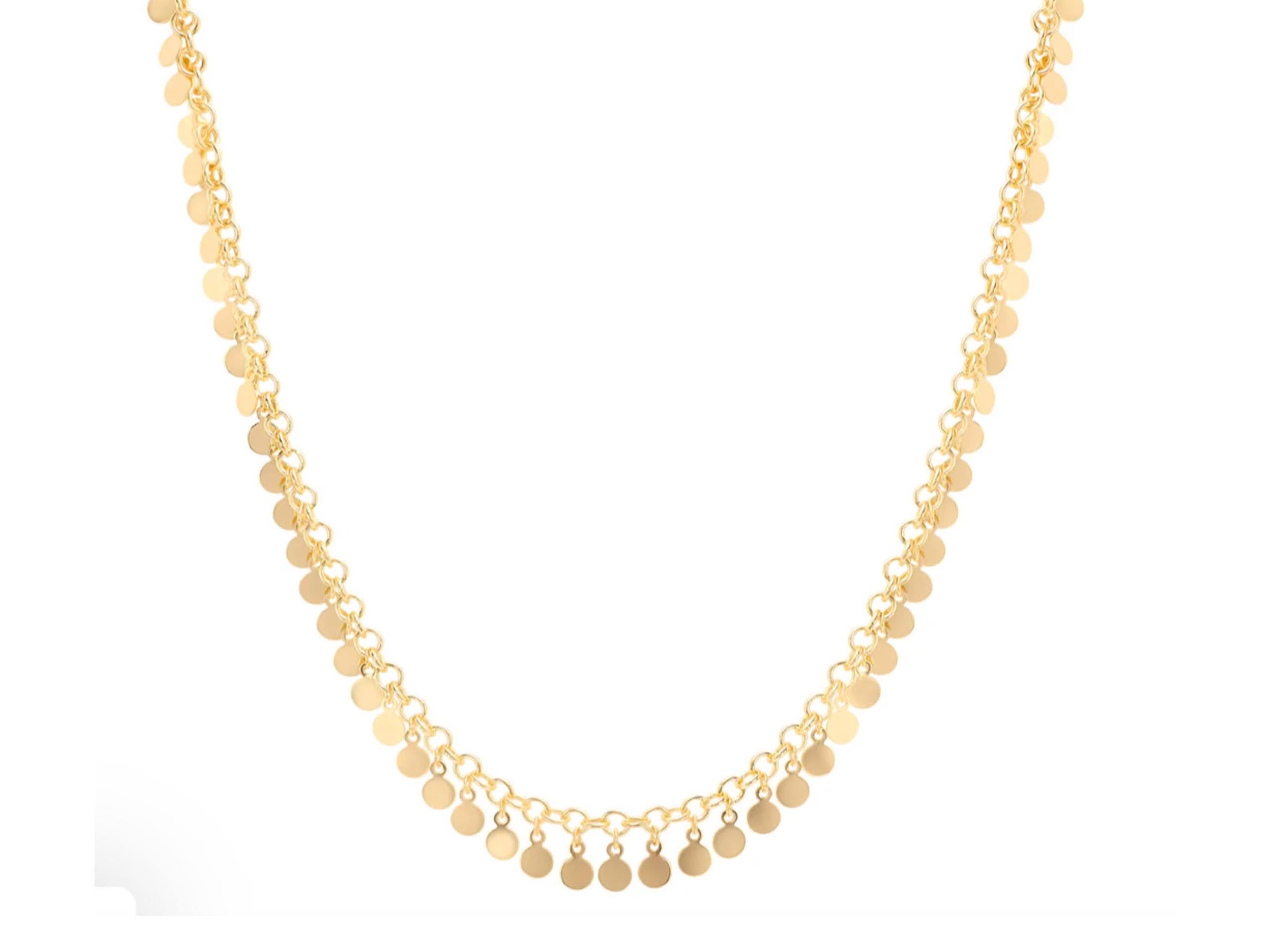 Gold Necklace with Multiple Dangling Discs