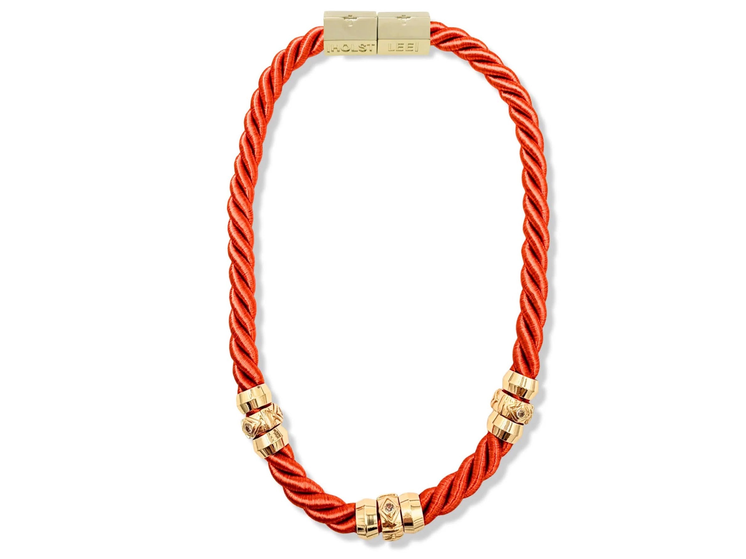 Orange Silk Cord Necklace with Gold Spacer Beads