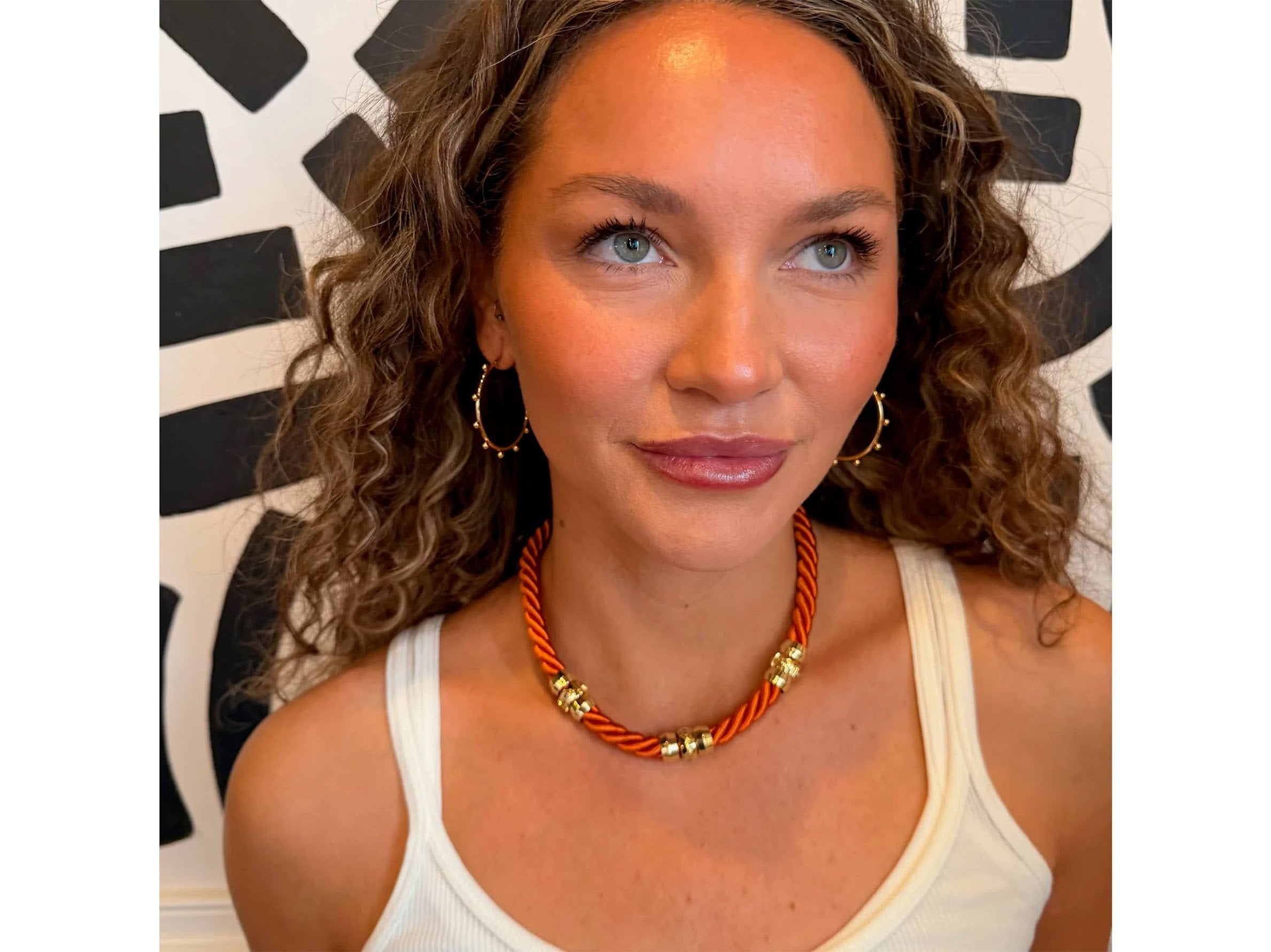 Orange Silk Cord Necklace with Gold Spacer Beads