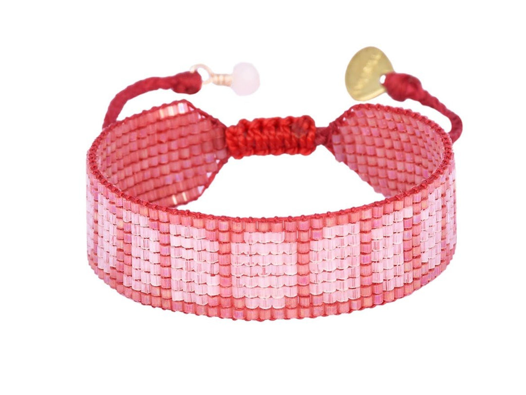 Red and Pink Moons Beaded Bracelet