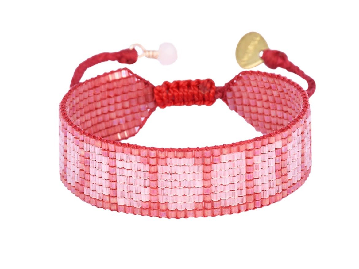 Red and Pink Moons Beaded Bracelet.