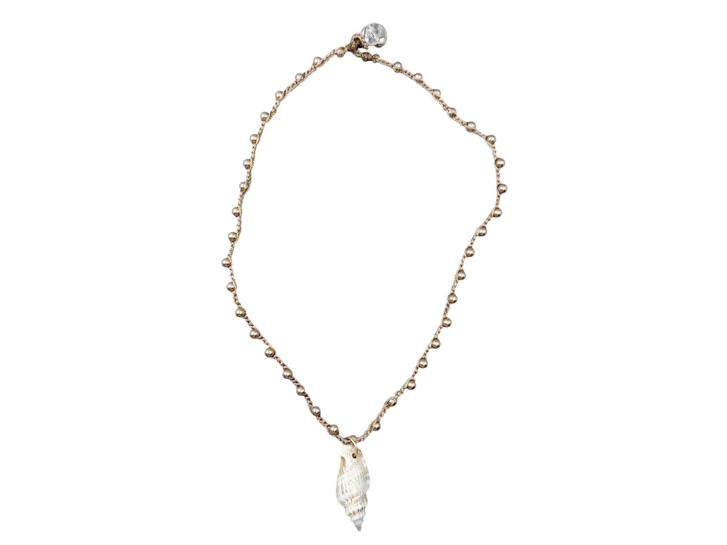 Hand-Crocheted Necklace with White Nutmeg Shell
