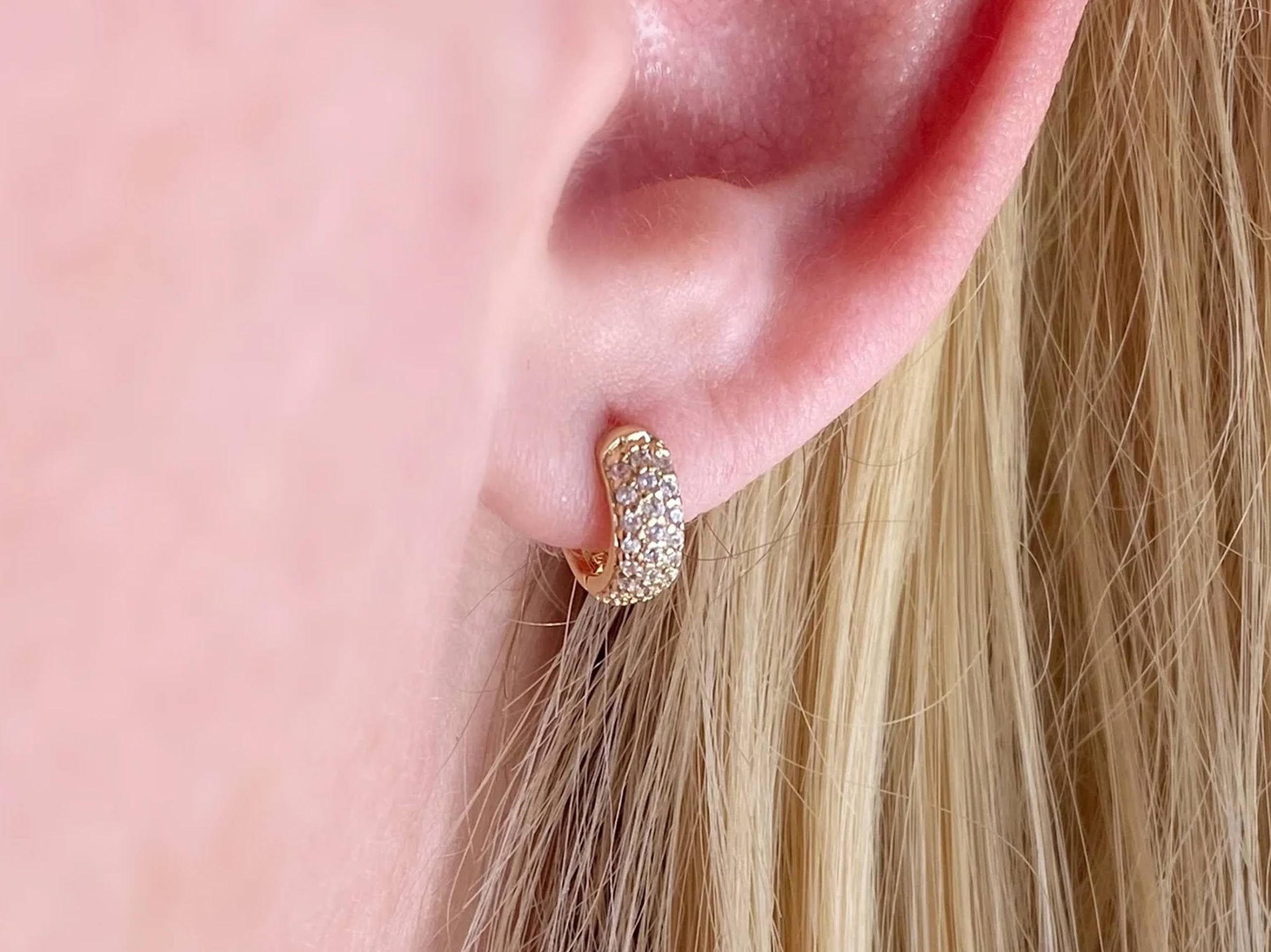 Gold Clicker Hoops with Cubic Zirconia
