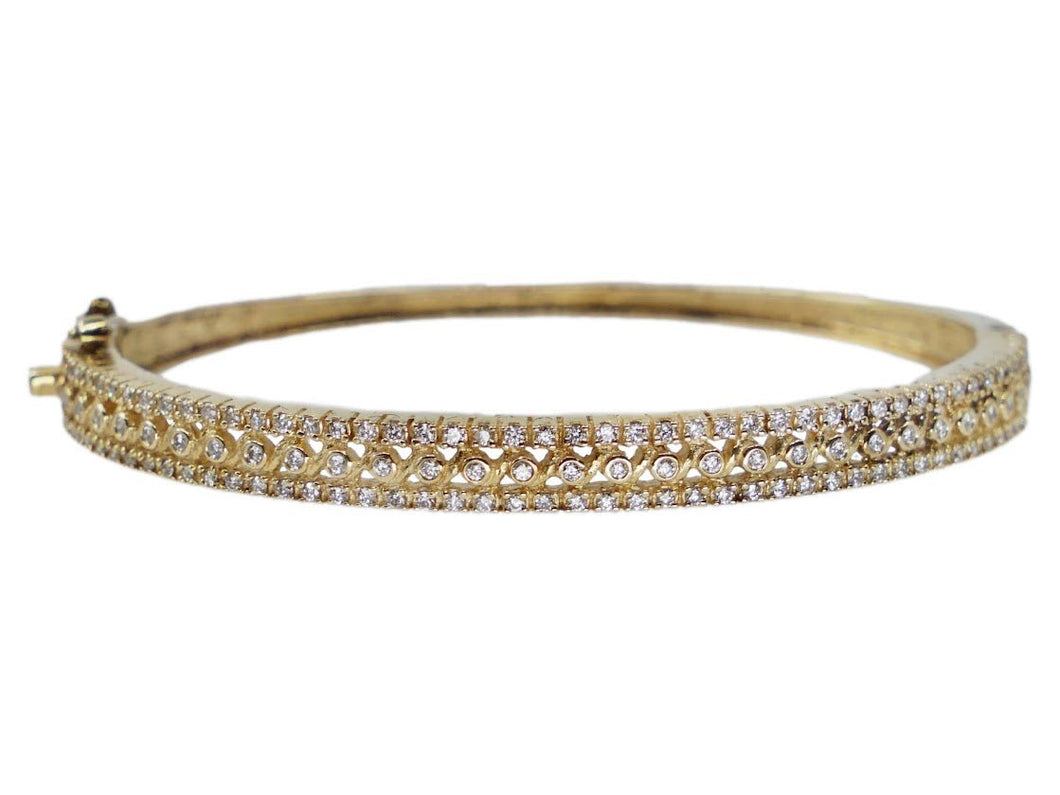14k Three-Row Diamond Bangle Bracelet