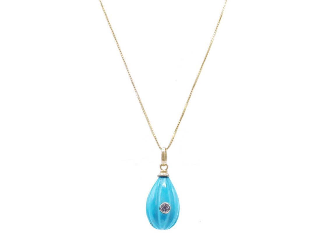 Carved Turquoise and Diamond Necklace