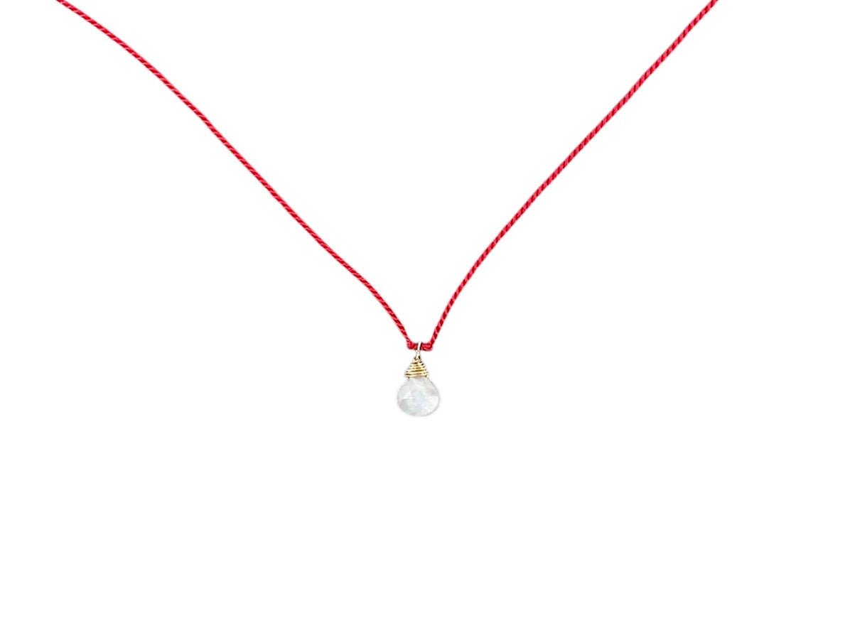 Moonstone on Red Thread Necklace