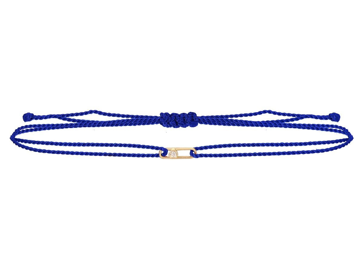 14k and Navy Cord Bracelet with Single Link and Diamond