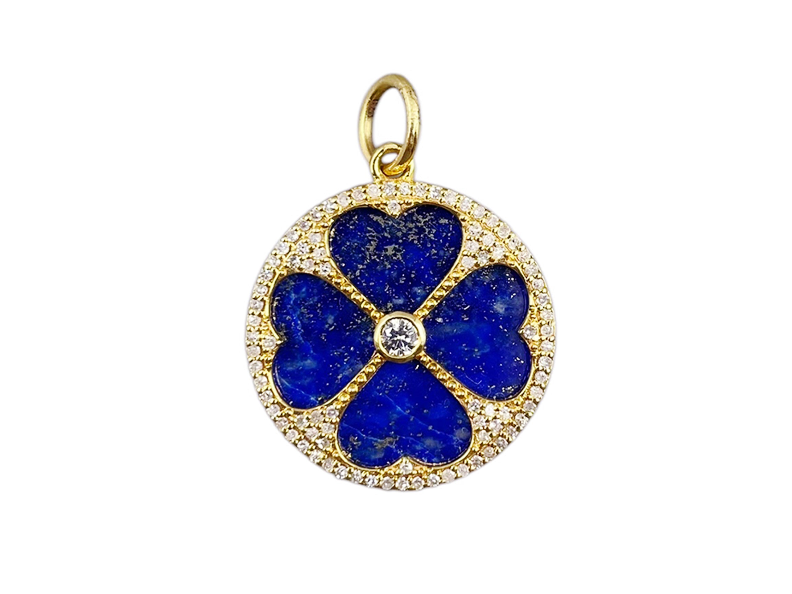 14k Lapis and Diamond Clover Charm