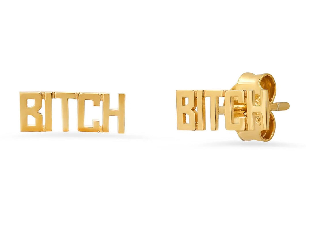 Gold "BITCH" Stud Earrings