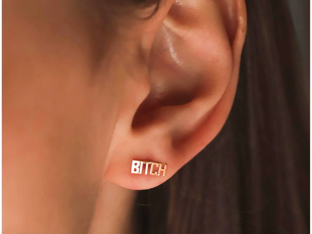 Gold "BITCH" Stud Earrings