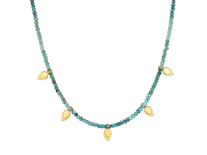 Turquoise Bead Choker with Golden Petals