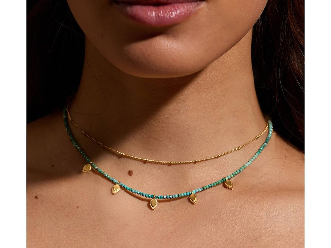 Turquoise Bead Choker with Golden Petals