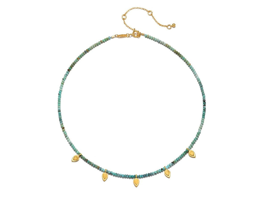 Turquoise Bead Choker with Golden Petals