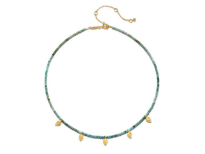 Turquoise Bead Choker with Golden Petals