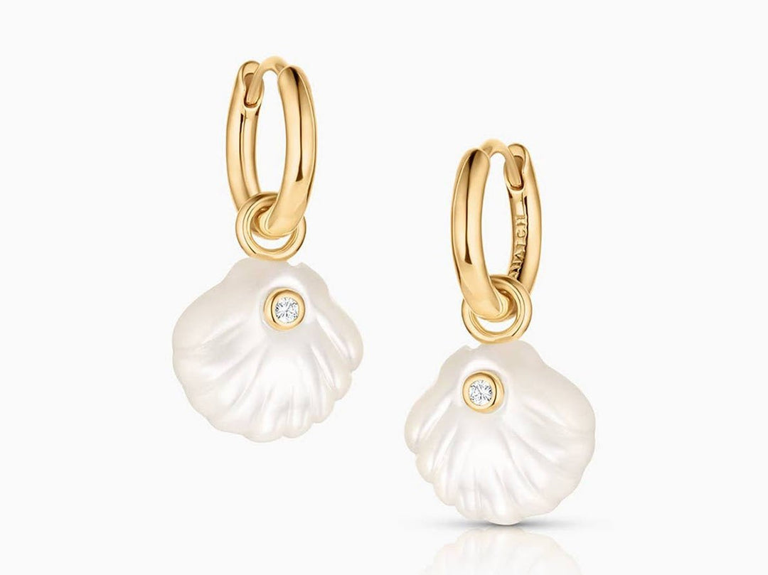 MOP Scallop Shell Huggie Hoops with CZs