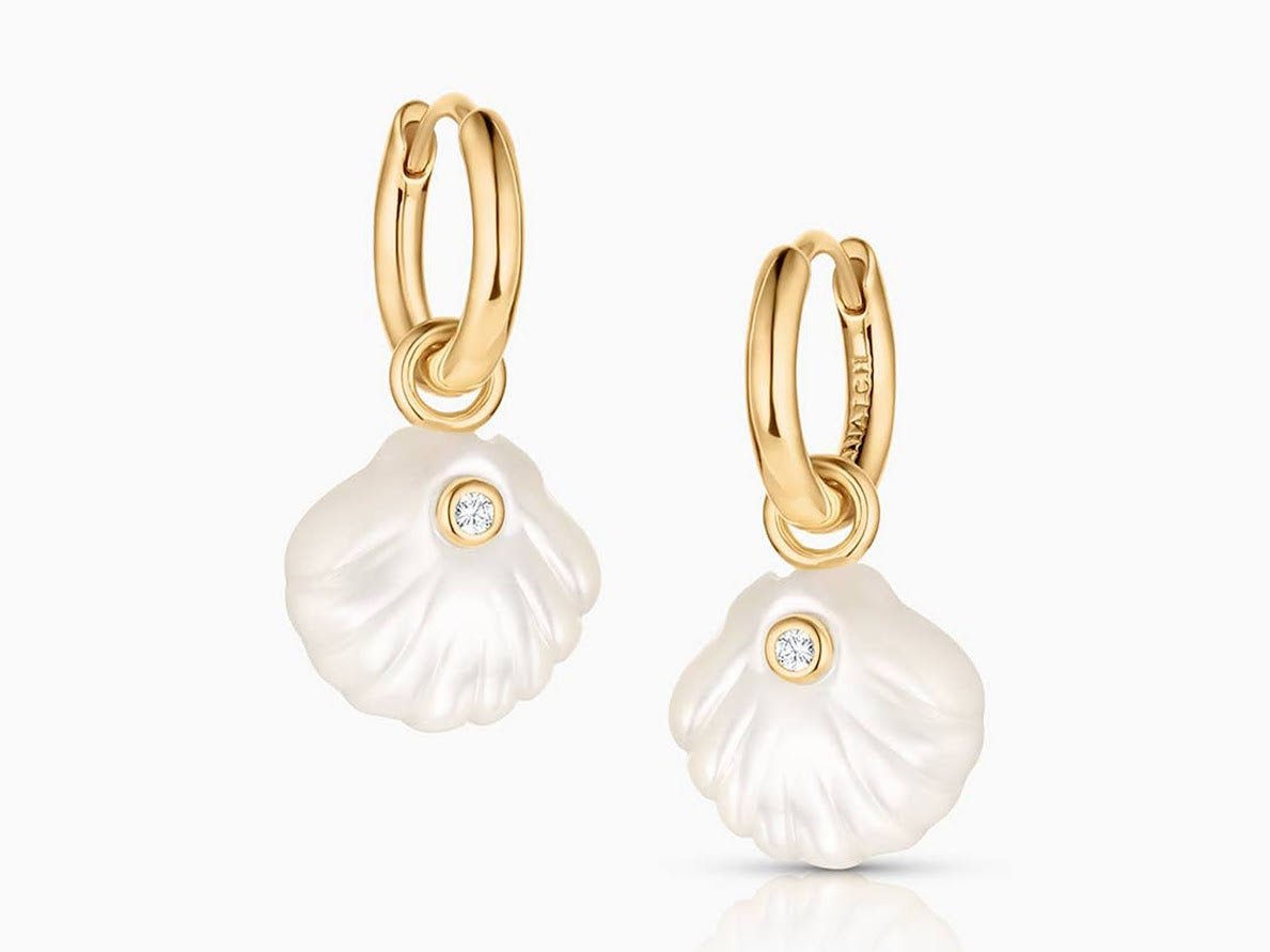 MOP Scallop Shell Huggie Hoops with CZs